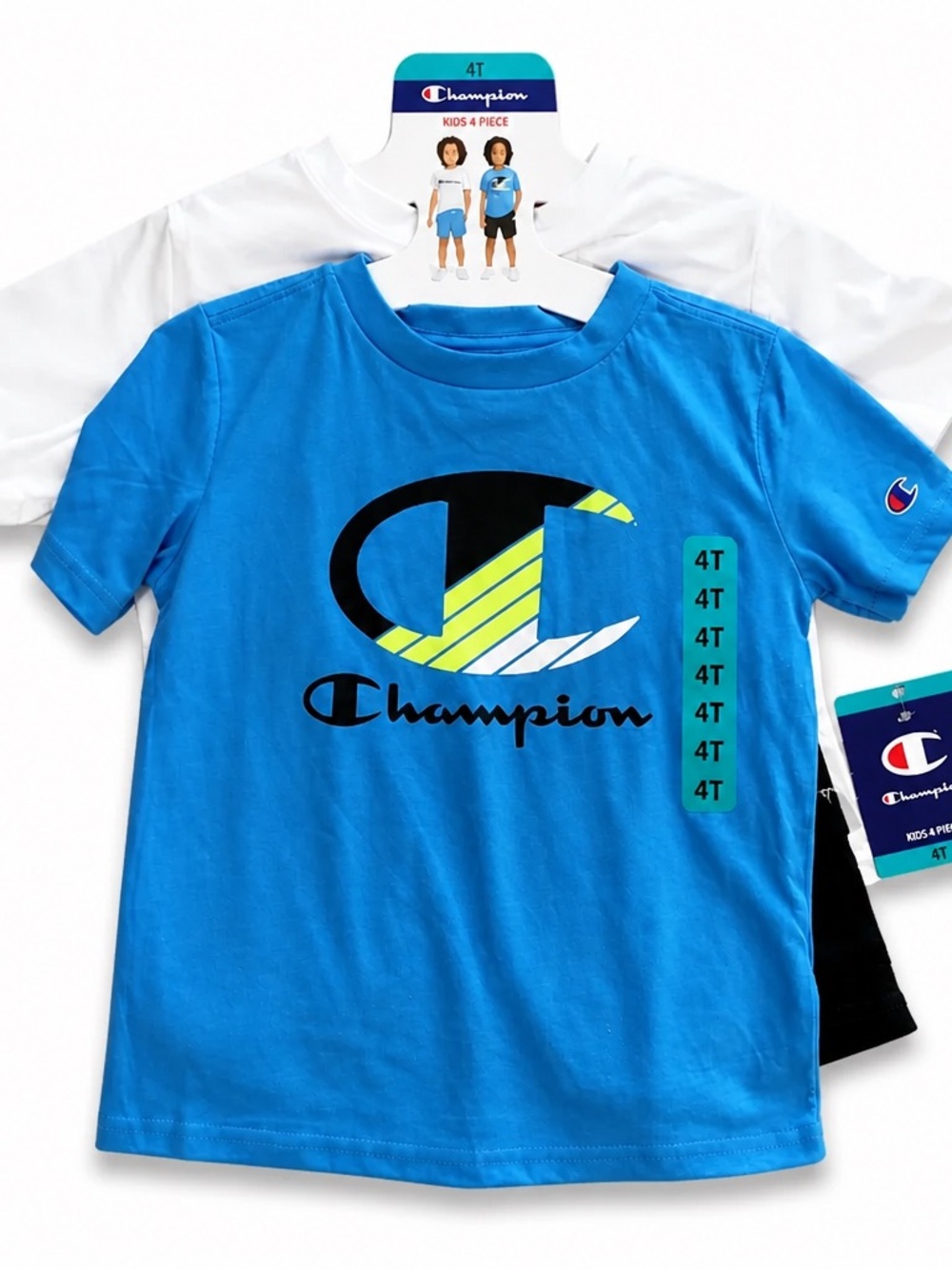 Champion Boys' Bright Blue Logo Tee with Neon Accent